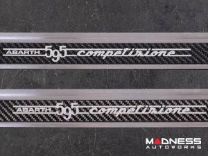 FIAT 500 Door Sills - Stainless Steel w/ Black Carbon Fiber Inlays - 595 Competizione Logo